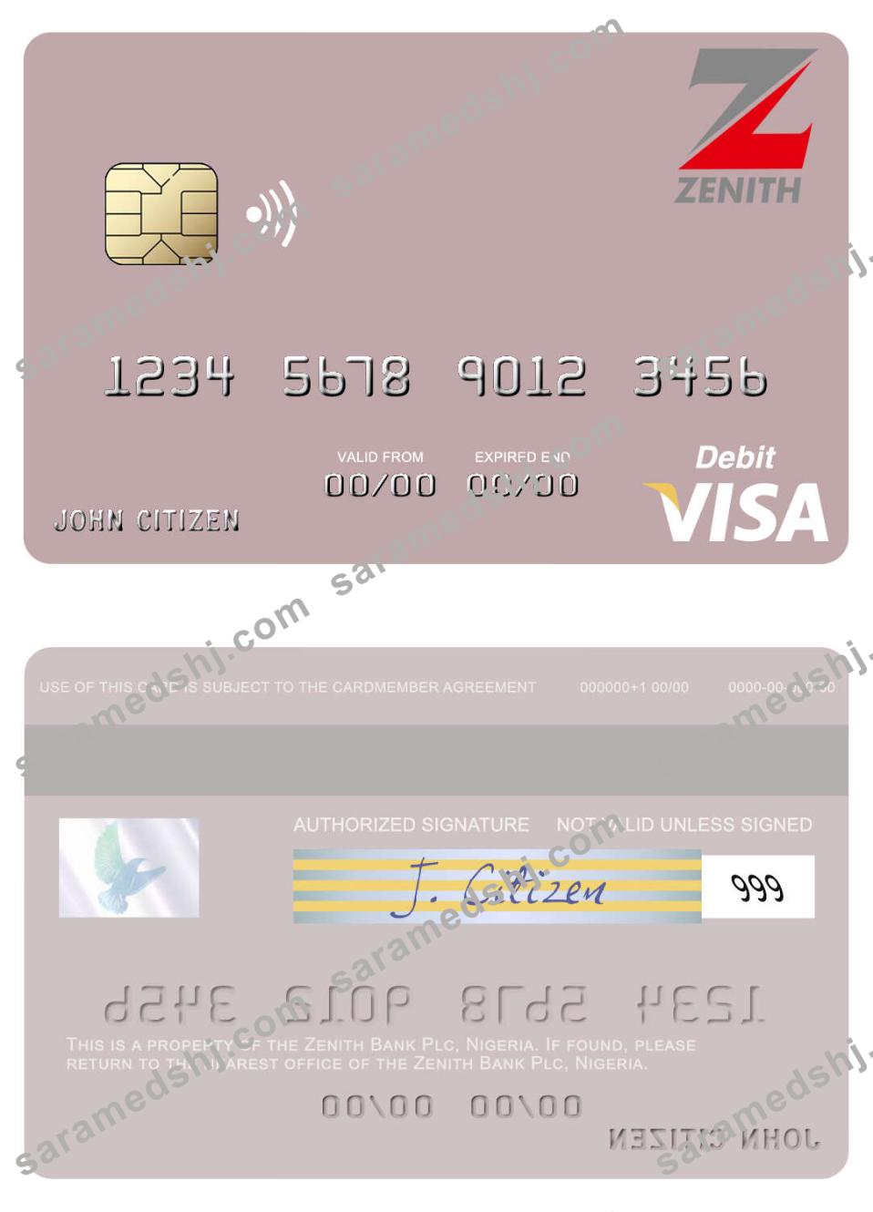 Nigeria Zenith Bank Plc visa debit card